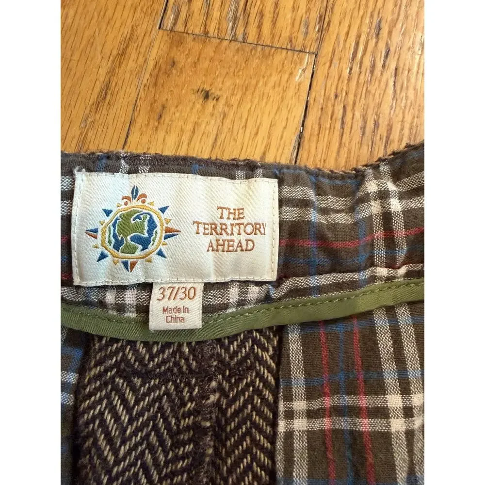 The Territory Ahead MENS Pants 37x30 Gray Herringbone Tweed Lined Straight